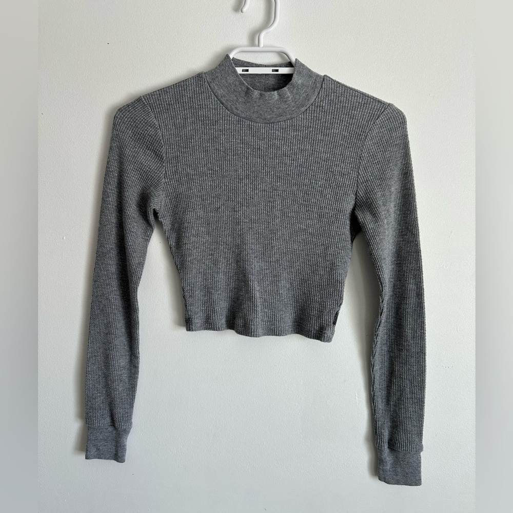 Aritzia TNA Mockneck Waffle Crop Long Sleeve
